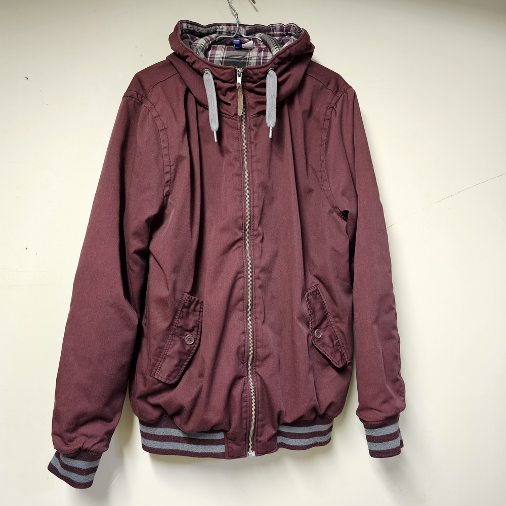 Divided by H&M Men’s Hooded Winter Bomber Jacket – Burgundy – Size L